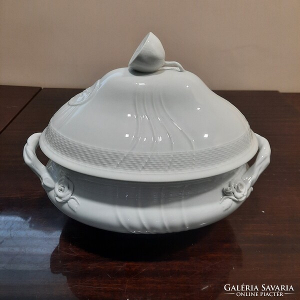 12 személyes Fehér Herendi porcelán citrom fogós leveses tál