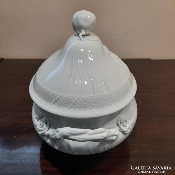 12 személyes Fehér Herendi porcelán citrom fogós leveses tál