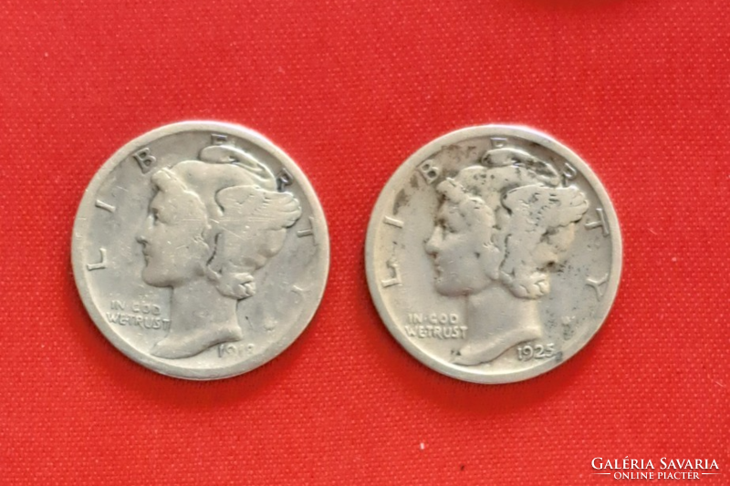 1925, 1918,  2 darab Mercury USA ezüst 1 dime  (764)
