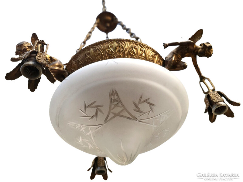 Puttós, kerubos, angyalos antik szobros réz 4 izzós neoempire csillár