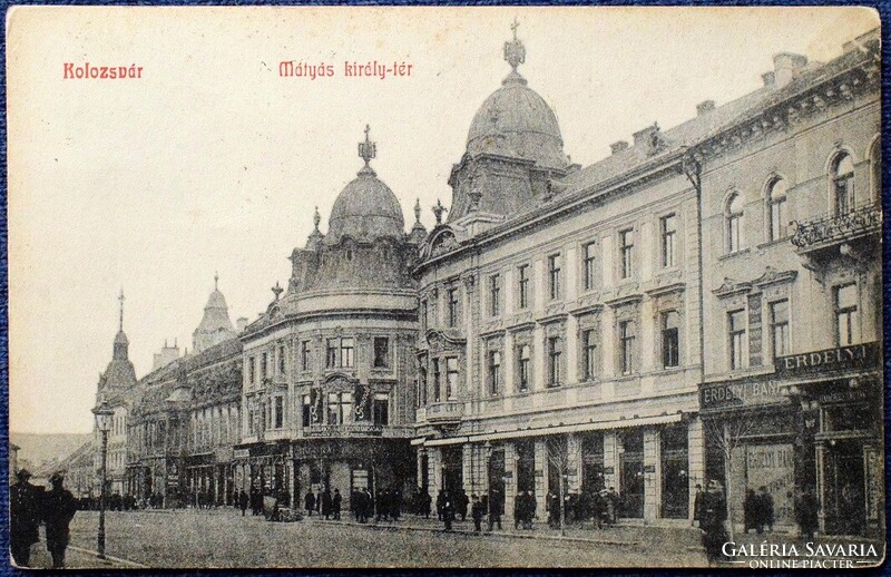 Kolozsvár - Mátyás király - tér (Erdélyi Bank, Generali Biztosító)  képeslap  1908