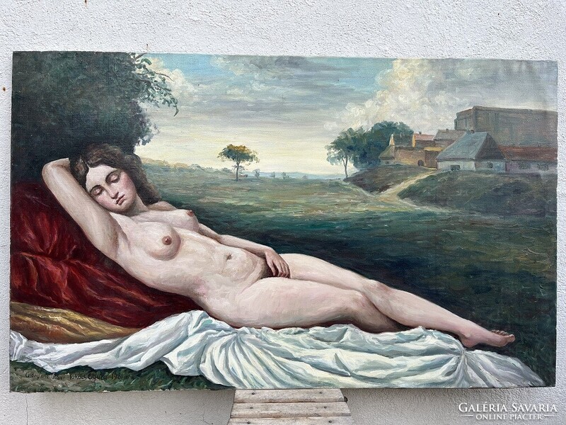 Giorgione: Sleeping Venus reproduction (Gyula Takács, 1981)