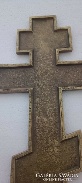Antik nagy orosz cári ortodox pravoszláv fali bronz kereszt zomànc dîszitmènnyel 19.sz