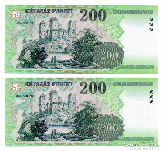 200 Forint Bankjegy 2003 FB UNC sorszámkövető pár