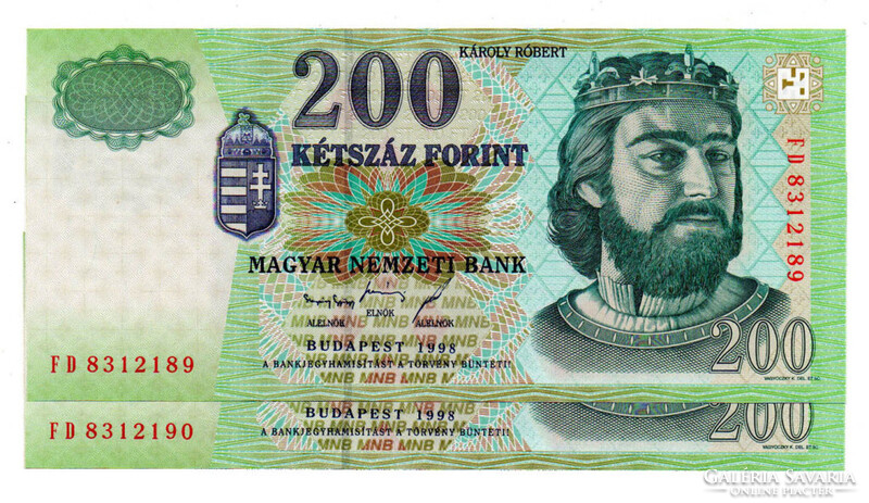 200 Forint Bankjegy 1998 FD UNC sorszámkövető pár