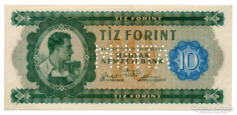 10 Forint Bankjegy 1946 MINTA lyukasztás A000