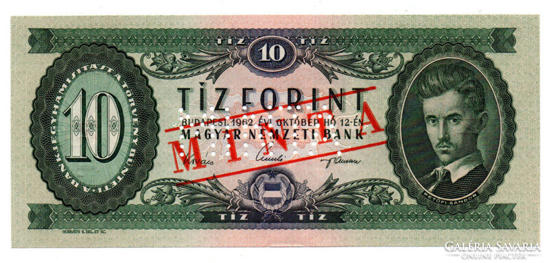 10 Forint Bankjegy 1962 MINTA lyukasztás és bélyegzés A519