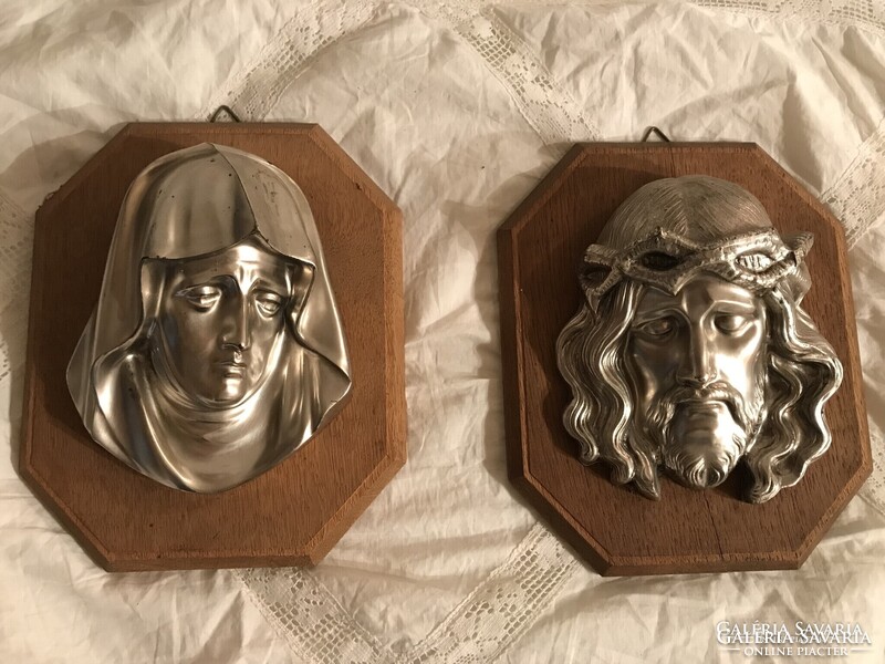 JÉZUS + MÁRIA - ALKUKÉPES - 3 D - 18 x 15 x 7 cm - FÉM - FA - FALRA  AKASZTHATÓ