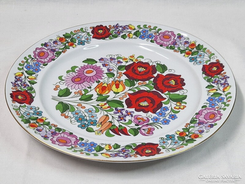 Kalocsai gyönyörű kézzel festett porcelán virág mintás tál vagy fali dísz hibátlan állapotban 24 cm.