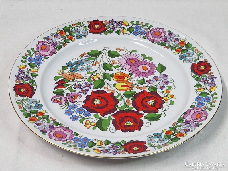 Kalocsai gyönyörű kézzel festett porcelán virág mintás tál vagy fali dísz hibátlan állapotban 24 cm.