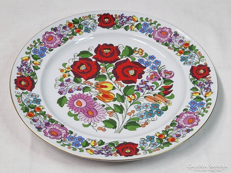 Kalocsai gyönyörű kézzel festett porcelán virág mintás tál vagy fali dísz hibátlan állapotban 24 cm.