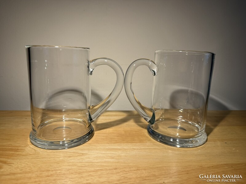 Retró üveg sörös korsó levehető bőr dekorral - 2 db sörös kancsó