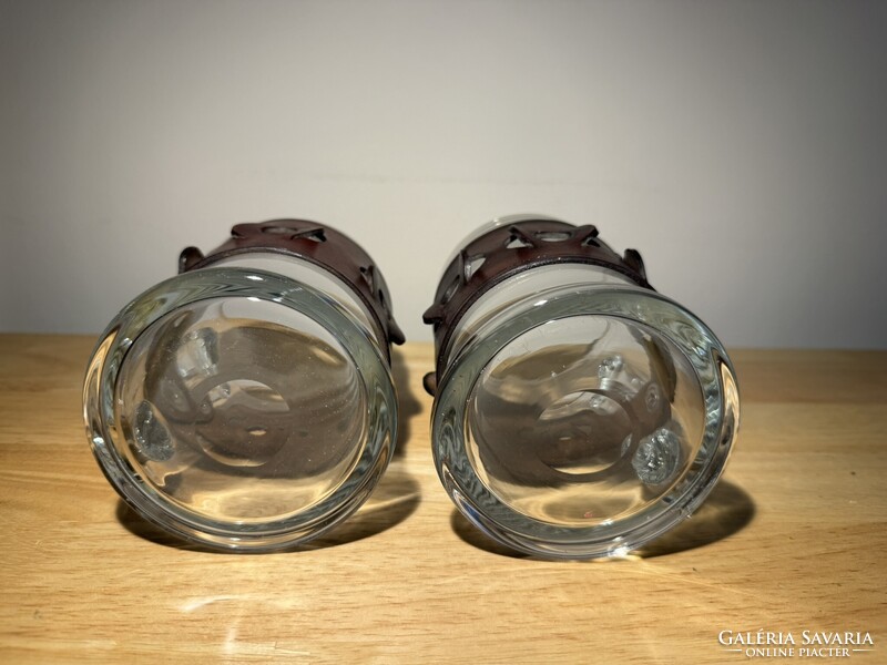 Retró üveg sörös korsó levehető bőr dekorral - 2 db sörös kancsó