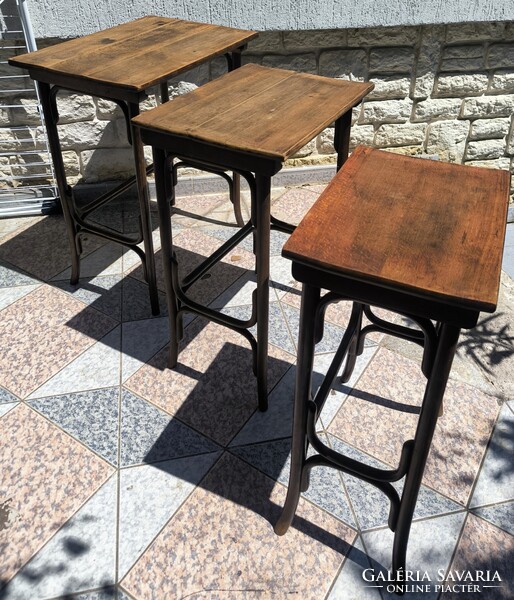 Antik Thonet tonett 3 részes Zsúr asztal, viràgtartó Posztamens szobor tartó konzol laptop Art Deco