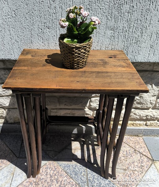 Antik Thonet tonett 3 részes Zsúr asztal, viràgtartó Posztamens szobor tartó konzol laptop Art Deco