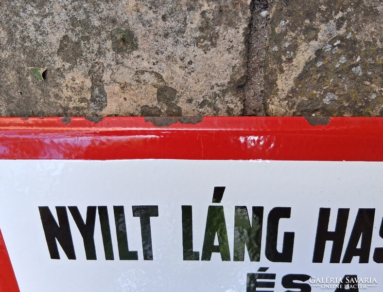 Régi zománctábla - Nyílt láng használata és a dohányzás tilos! I.