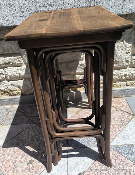 Antik Thonet tonett 3 részes Zsúr asztal, viràgtartó Posztamens szobor tartó konzol laptop Art Deco