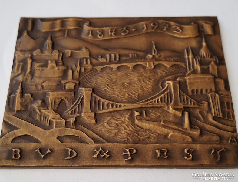 Ritka ! Madarassy Walter Budapest - városegyesítés 100. évfordulójára - bronz plakett - 1873-1973