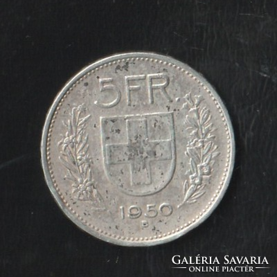 5 Frank 1950 Svájci ezüstpénz confoederatio helvetica