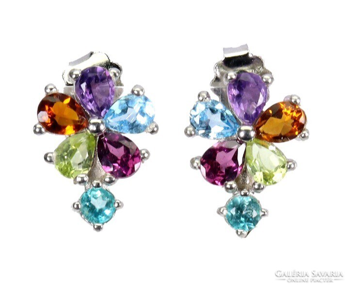 Valodi Kek Topaz Citrin Ametiszt Granat Peridot 925 Ezust Fülbevalò
