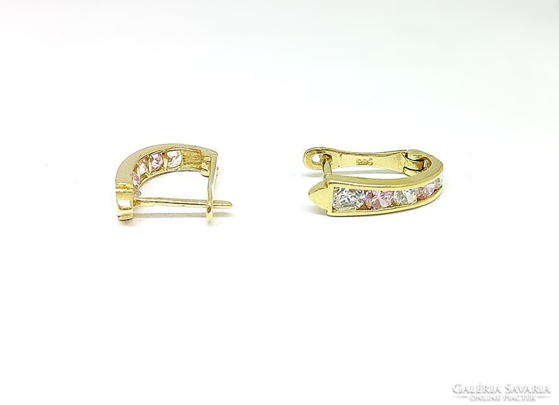 Rózsaszín-fehér köves arany  fülbevaló (ZAL-Au136003)