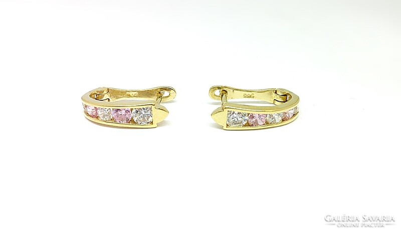 Rózsaszín-fehér köves arany  fülbevaló (ZAL-Au136003)