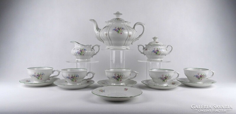 1V960 Altrohlauer 5 személyes virágmintás porcelán teáskészlet 14 darab