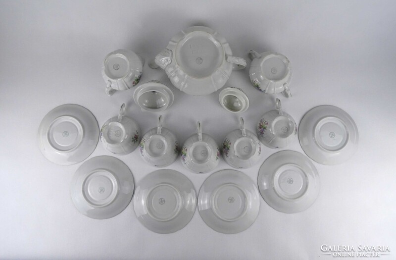 1V960 Altrohlauer 5 személyes virágmintás porcelán teáskészlet 14 darab