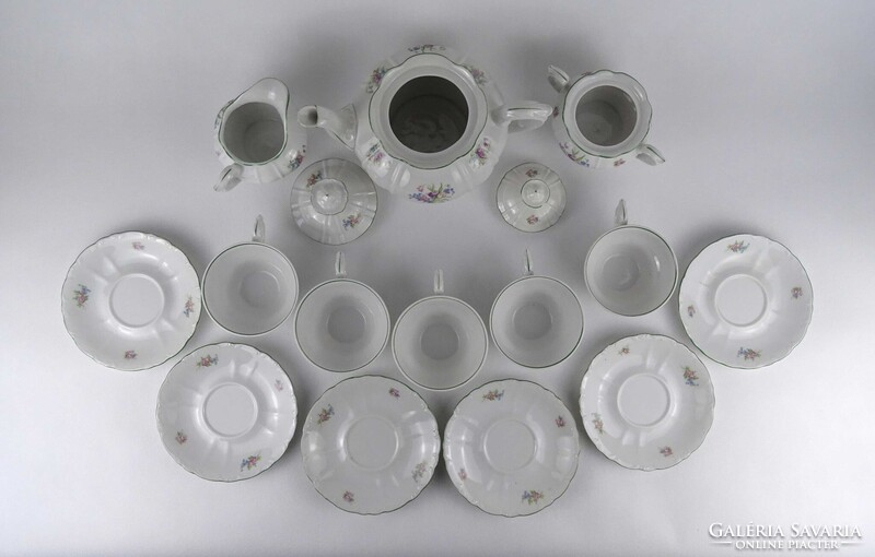 1V960 Altrohlauer 5 személyes virágmintás porcelán teáskészlet 14 darab