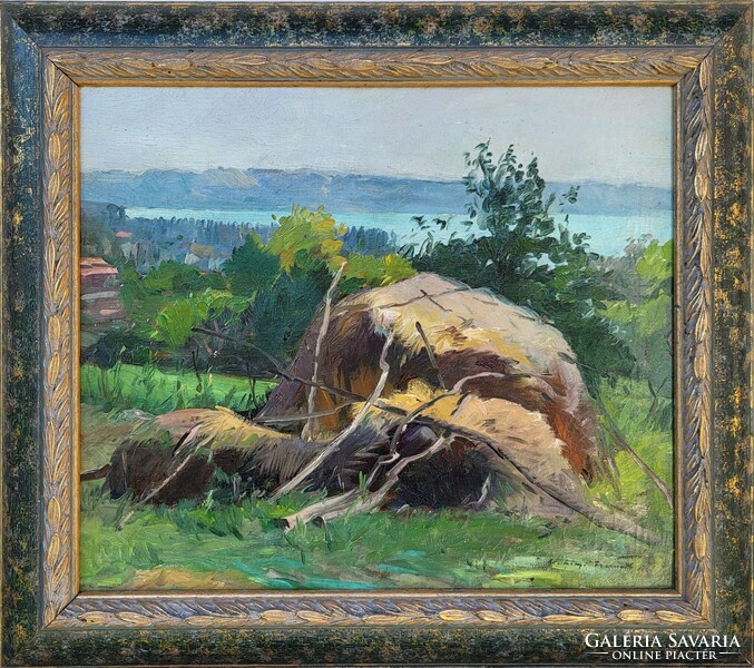 Gyertyáni Németh Gyula (1892 - 1946) Balatoni Táj c. festménye Eredeti Garanciával!!