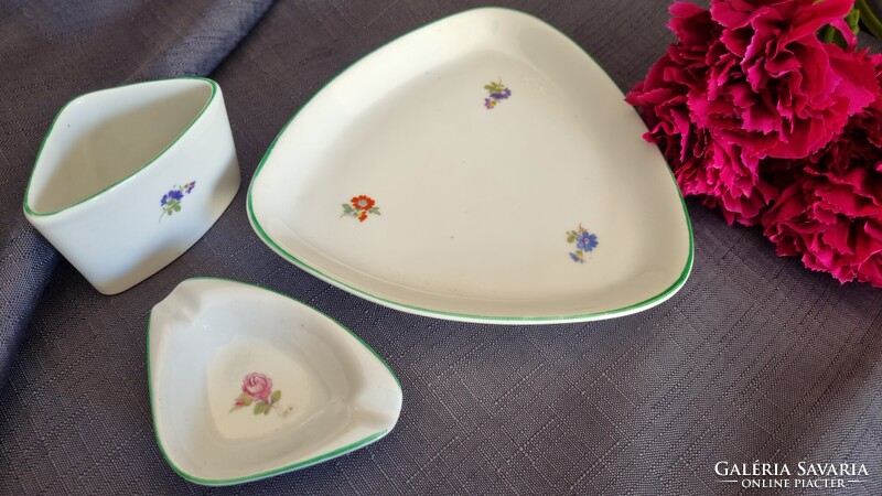 3 részes Hollóházi porcelán dohányzókészlet (1960-70-es évek)