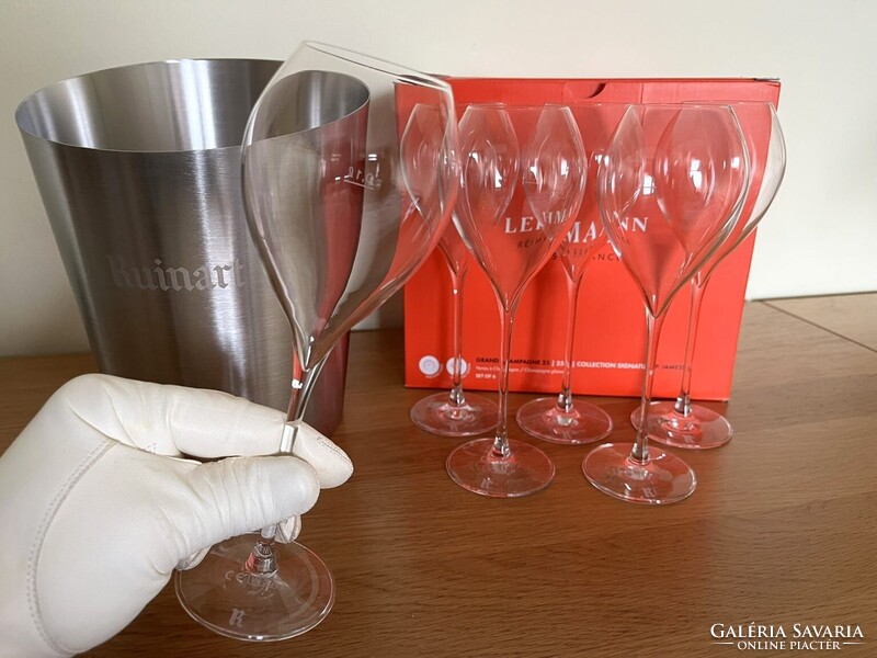 RUINART Champagne pezsgőhűtő jégveder 6 Ruinart kristálypohárral