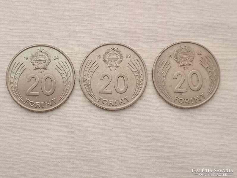 Pénzérme 019 - Magyar Népköztársaság 20 Forint BP. 1982 1984 1989 egyben Dózsa