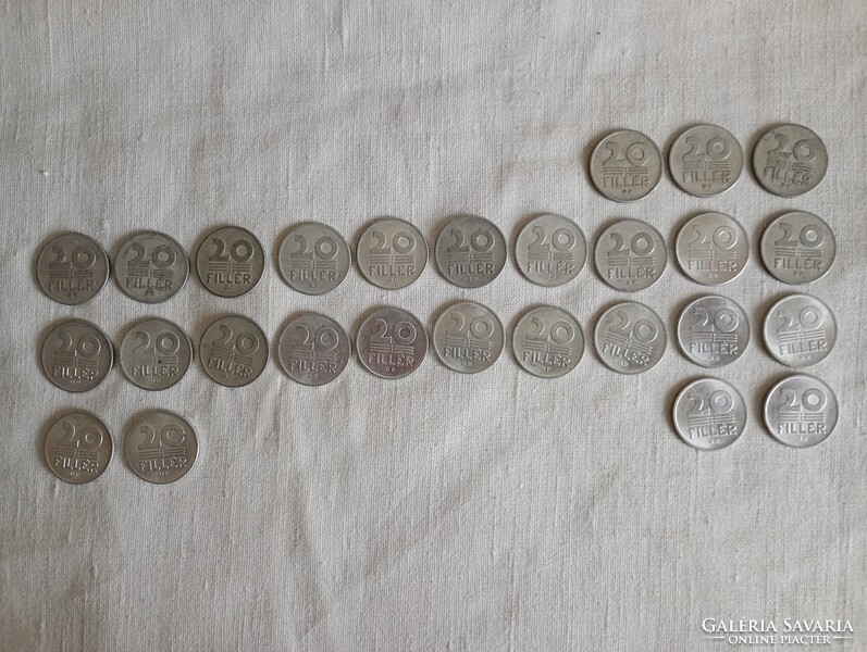 Pénzérme 010 - Magyar Népköztársaság 20 Fillér BP. 1967-1991 évente 1db és 2db 1989 egyben  alumíni