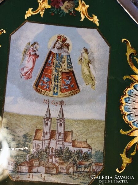 Antik Máriagyűdi kegykép, fém díszes keretben.  30