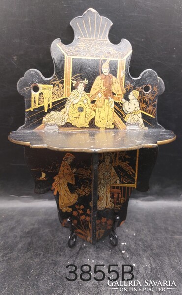 Antik japán chinoiserie összecsukható lakk fali polc kézzel festett,15x23cm.3855b
