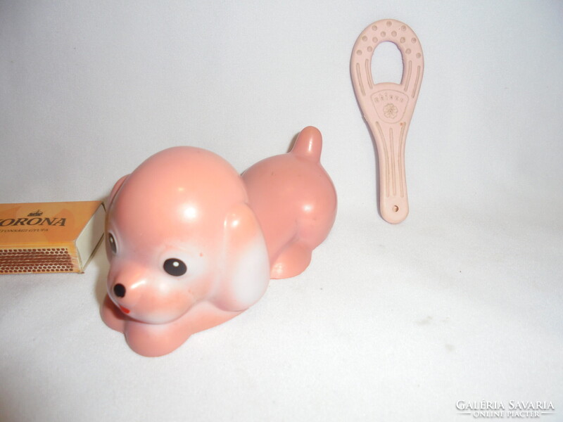 Retro CHICCO rágóka és csipogós gumi kutya baba játék - együtt