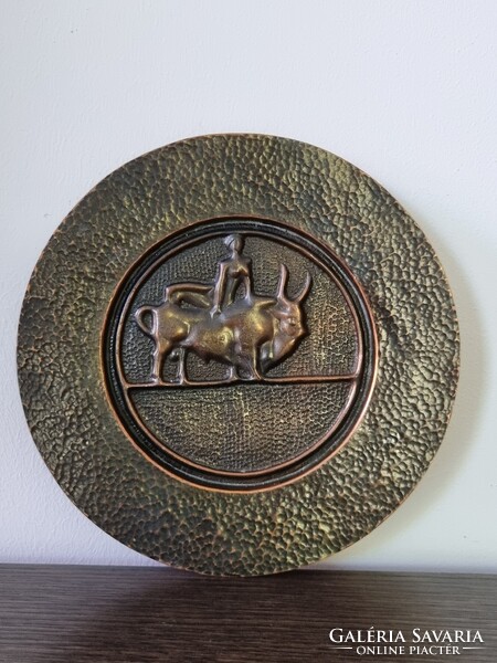 Vintage réz/ bronz iparművészeti falidísz, tál - Európa elrablása