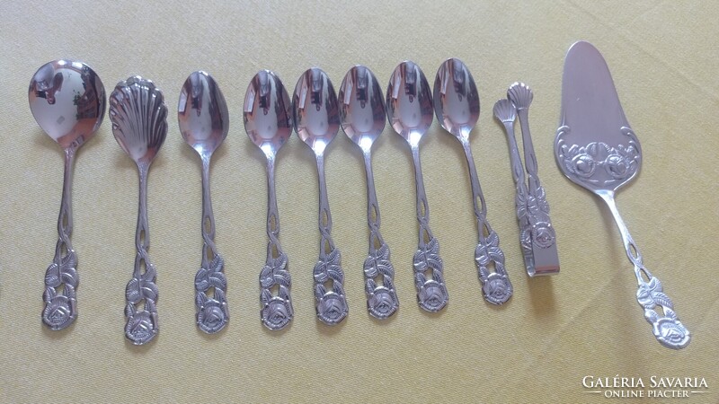 Gyönyörű kanál készlet! Teás, cukros, torta lapát, fogó, két egyéb.