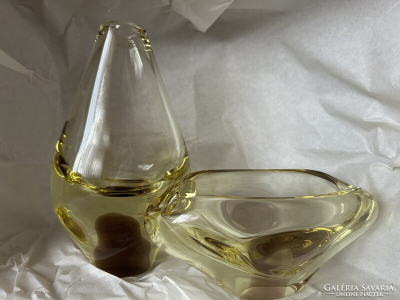 Miloslav Klinger sommerso üveg tálka és váza szett