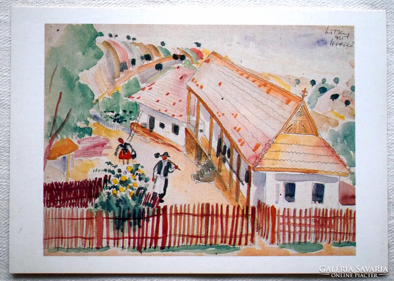 Hollókő - Likey György festménye  - modern  fotó képeslap