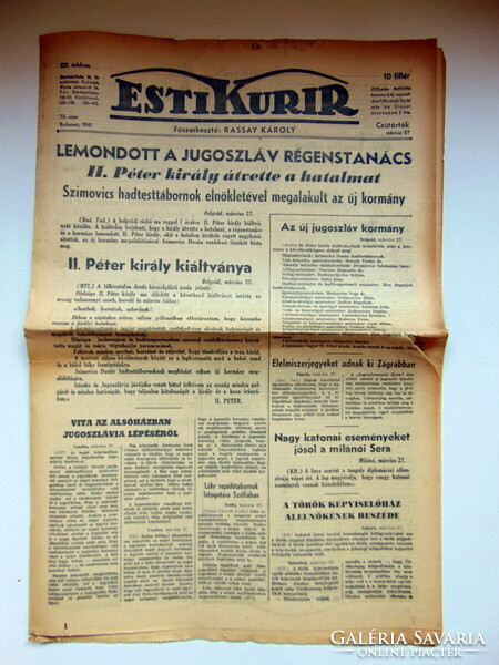 1941 március 27  /  ESTI KURIR  /  RÉGI EREDETI ÚJSÁG Ssz.: 722