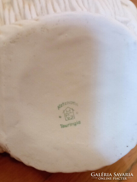 Antik Katzhütte Thuringia Hertwig &Co. 1914-1945 porcelán kosár gyerek pár figurával