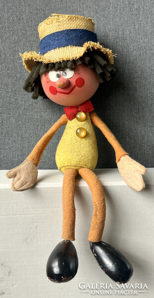 Foky Ottó szalmakalapos báb, 33 cm figura, eredeti ,korai Foky báb.