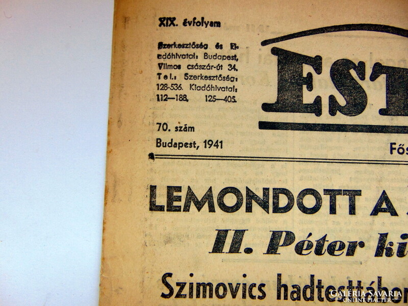 1941 március 27  /  ESTI KURIR  /  RÉGI EREDETI ÚJSÁG Ssz.: 722