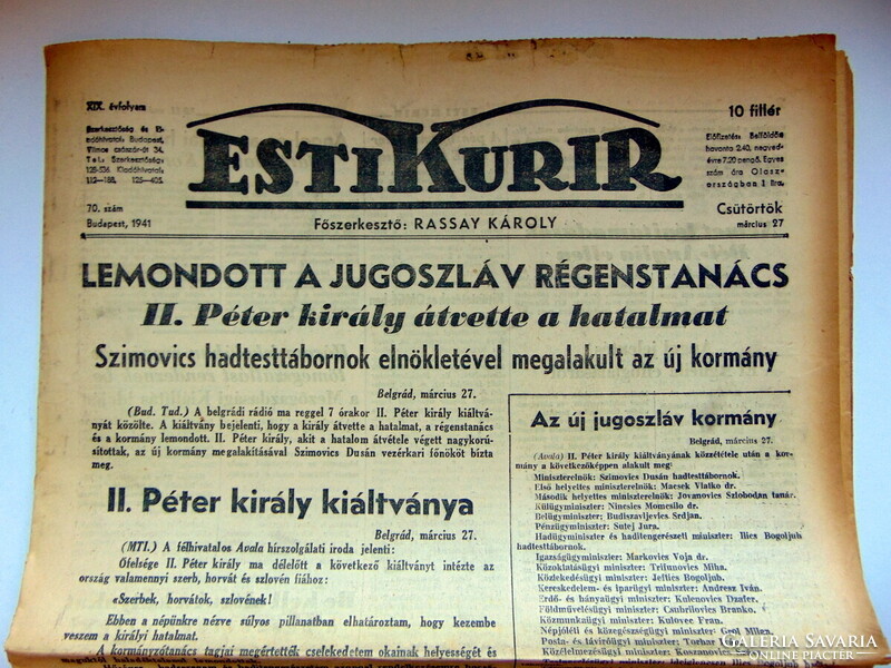 1941 március 27  /  ESTI KURIR  /  RÉGI EREDETI ÚJSÁG Ssz.: 722