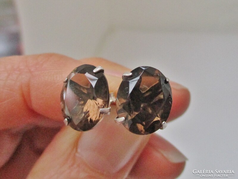 Gyönyörű régi  nagy füstkvarc köves ezüst fülbevaló