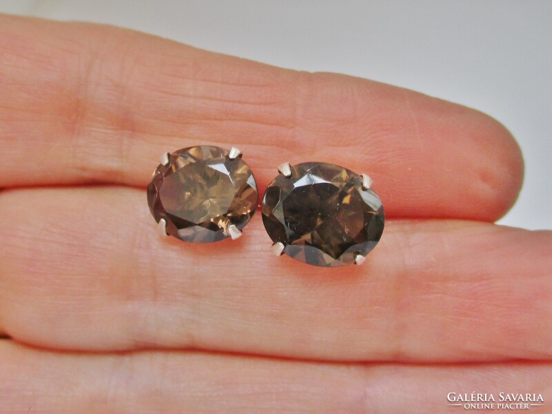 Gyönyörű régi  nagy füstkvarc köves ezüst fülbevaló