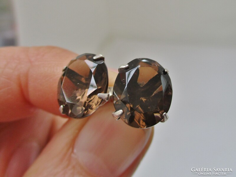 Gyönyörű régi  nagy füstkvarc köves ezüst fülbevaló