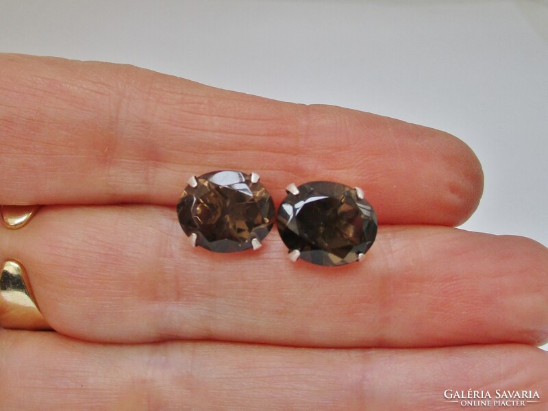 Gyönyörű régi  nagy füstkvarc köves ezüst fülbevaló